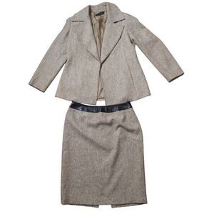 Lafayette‎ 148 New York Wool Silk Herringbone 2 Piece Skirt Suit 6 Made in USA